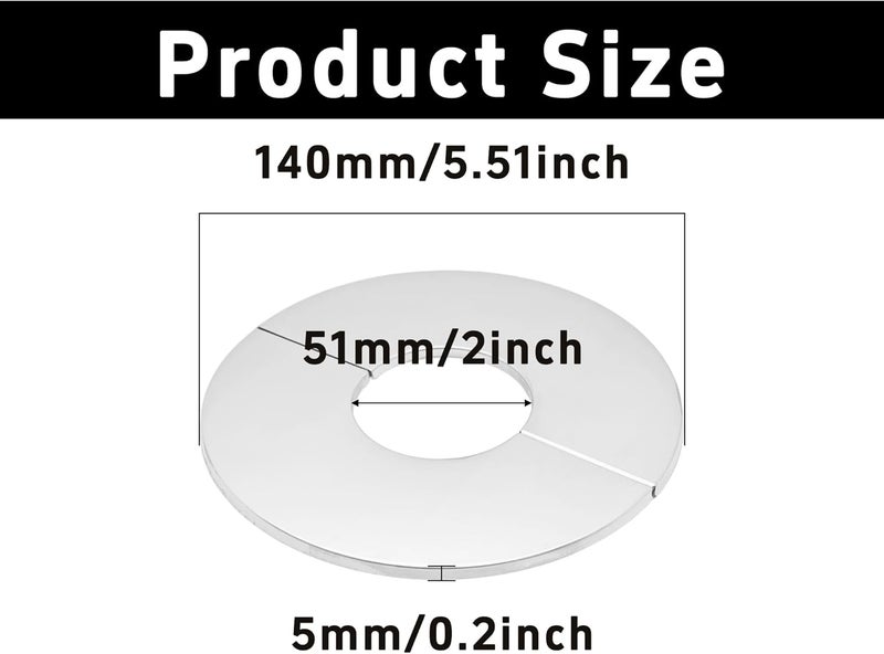 bociloy 2 قطعة 2"/50 مم فلانج حائط من الفولاذ المقاوم للصدأ 304، غطاء لوحة دائرية لأنبوب، طوق أنبوب ماء ذاتي اللصق للمطبخ والحمام وغرفة الغسيل، حلقة تزيينية للسباكة - Image 2